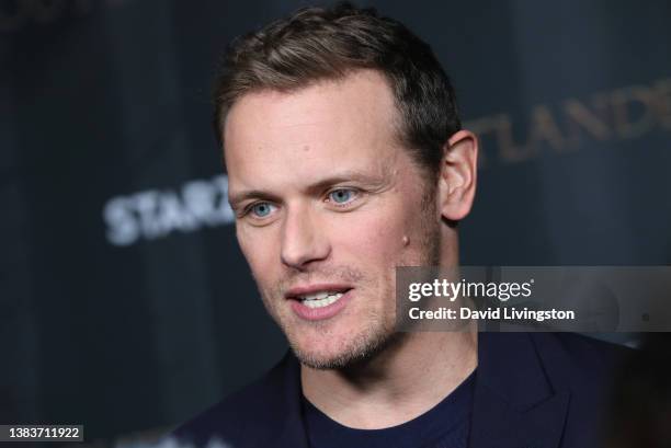 Sam Heughan attends the Season 6 Premiere of STARZ "Outlander" at The Wolf Theater at the Television Academy on March 09, 2022 in North Hollywood,...