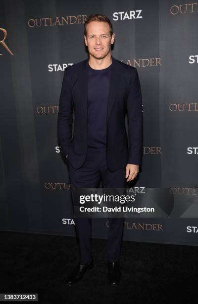 Sam Heughan attends the Season 6 Premiere of STARZ "Outlander" at The Wolf Theater at the Television Academy on March 09, 2022 in North Hollywood,...