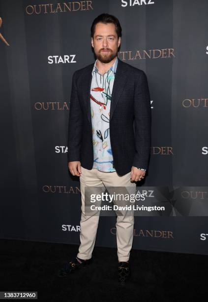 Richard Rankin attends the Season 6 Premiere of STARZ "Outlander" at The Wolf Theater at the Television Academy on March 09, 2022 in North Hollywood,...