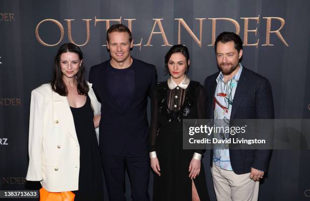 Caitriona Balfe, Sam Heughan, Sophie Skelton and Richard Rankin attend the Season 6 Premiere of STARZ "Outlander" at The Wolf Theater at the...