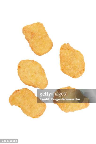 chicken nugget on white background - fried chicken white background stock pictures, royalty-free photos & images