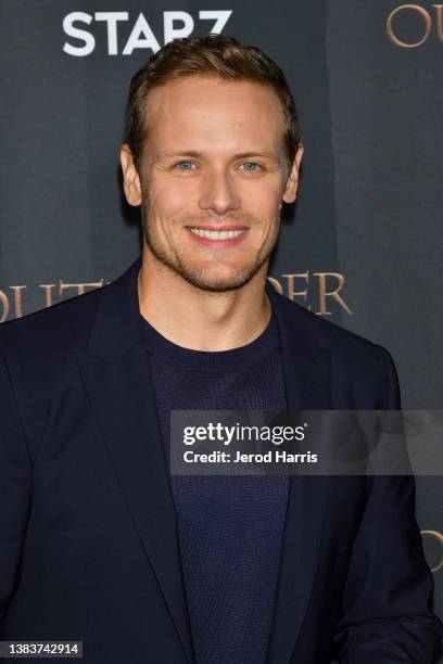 Sam Heughan arrives at the Season 6 Premiere of STARZ 'Outlander' at The Wolf Theater at the Television Academy on March 09, 2022 in North Hollywood,...