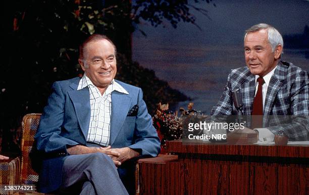 Aired -- Pictured: Comedian Bob Hope during an interview with host Johnny Carson on September 5, 1980