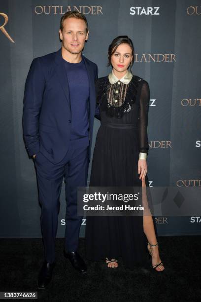 Sam Heughan and Sophie Skelton arrive at the Season 6 Premiere of STARZ 'Outlander' at The Wolf Theater at the Television Academy on March 09, 2022...