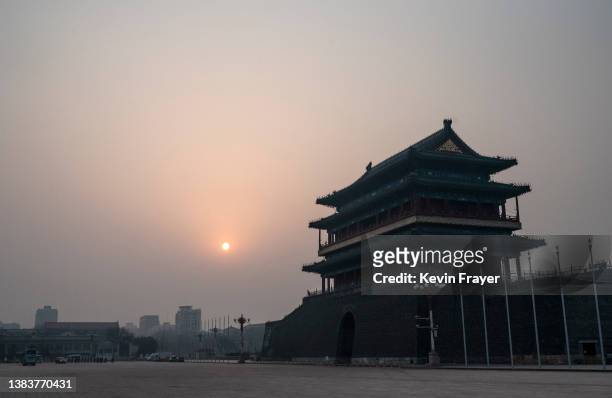 The Qianmen Gate in Tiananmen Square is seen before the closing session of the Chinese People's Political Consultative Conference at the Great Hall...