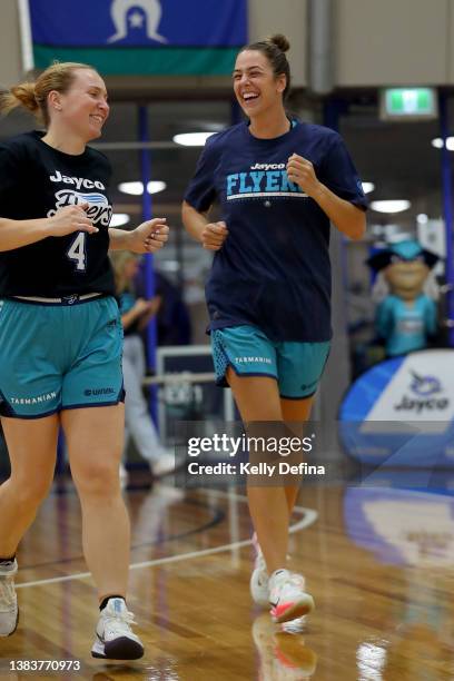 Jenna O’Hea of the Flyers warms up ahead of her final home game after recently announcing her upcoming WNBL retirement during the round 14 WNBL match...