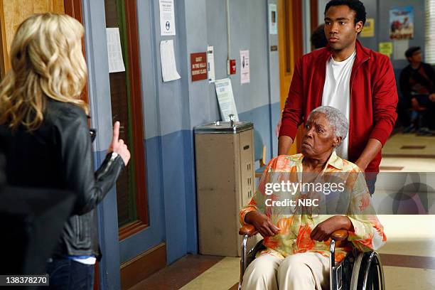 Basic Genealogy" Episode 117 -- Pictured: Gillian Jacobs as Britta, Fran Bennett as Nana Barnes, Donald Glover as Troy