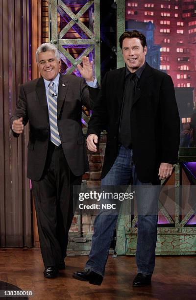 Episode 3400 -- Pictured: Host Jay Leno greets actor John Travolta on July 11, 2007