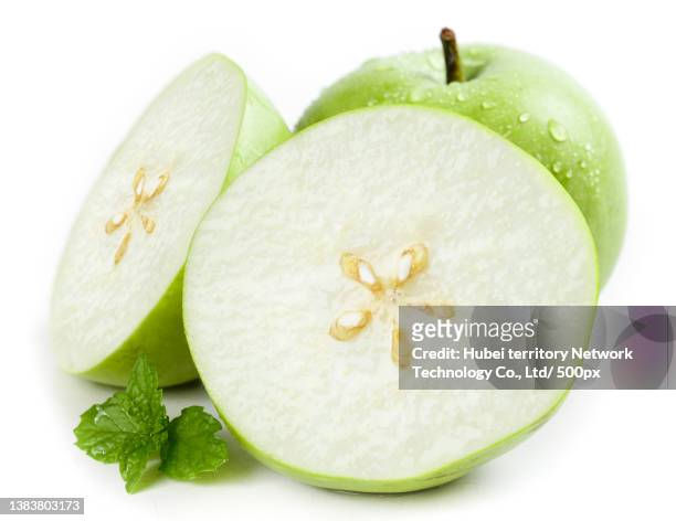 apples and pears on a white background - asian pear stock pictures, royalty-free photos & images