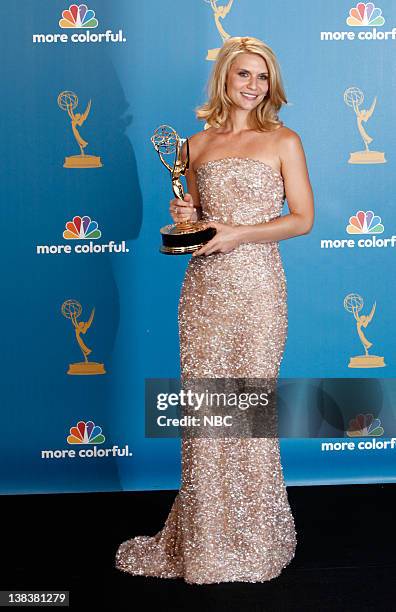 62nd PRIMETIME EMMY AWARDS -- Pictured: Claire Danes, wearing an Armani Prive gown, winner of Outstanding Lead Actress in a Miniseries or Movie for...