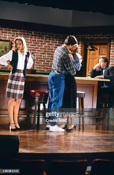 The Show Where Diane Comes Back" Episode 14 -- Pictured: Cali Timmins as Mary Anne, Perry Stephens as Stan, Shelley Long as Diane Chambers, Googy...