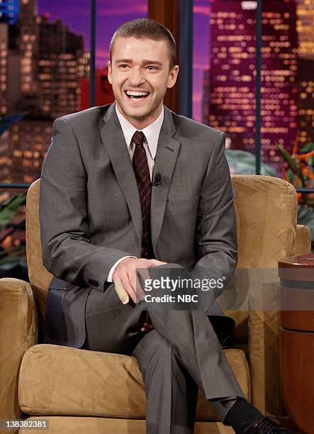 Episode 3280 -- Pictured: Singer/actor Justin Timberlake during an interview with host Jay Leno on January 3, 2007