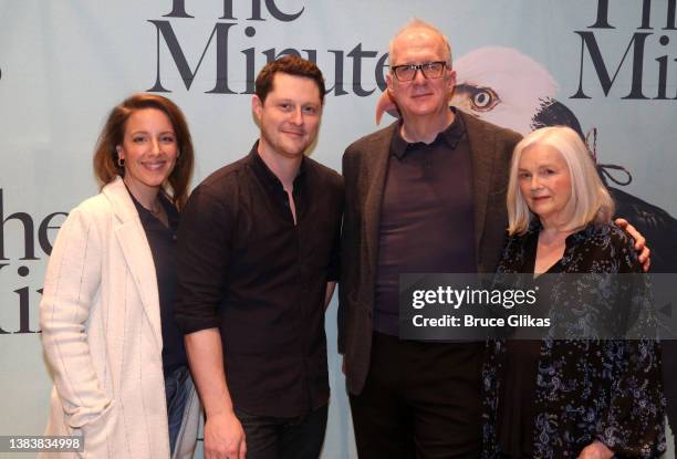 Jessie Mueller, Noah Reid, Playwright/Actor Tracy Letts and Blair Brown pose at a photo call for the new Tracy Letts play "The Minutes" during...