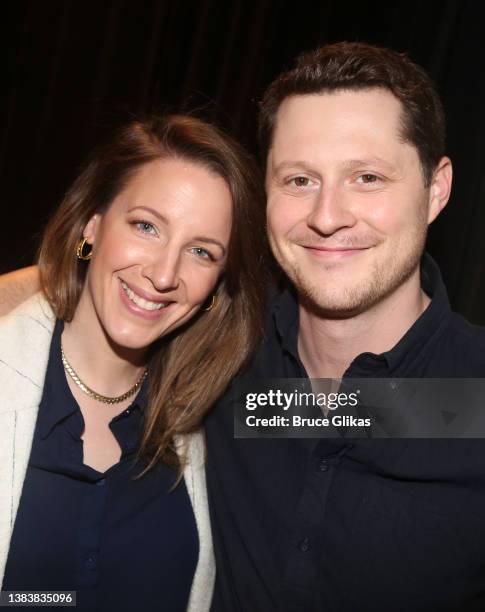 Jessie Mueller and Noah Reid pose at a photo call for the new Tracy Letts play "The Minutes" during rehearsals at The Pershing Square Signature...