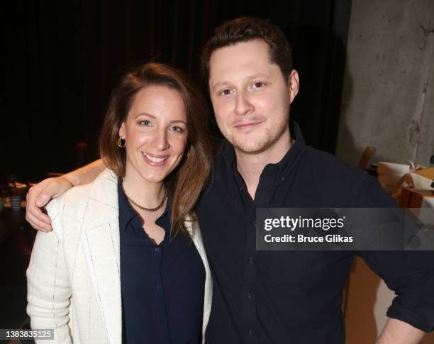 Jessie Mueller and Noah Reid pose at a photo call for the new Tracy Letts play "The Minutes" during rehearsals at The Pershing Square Signature...