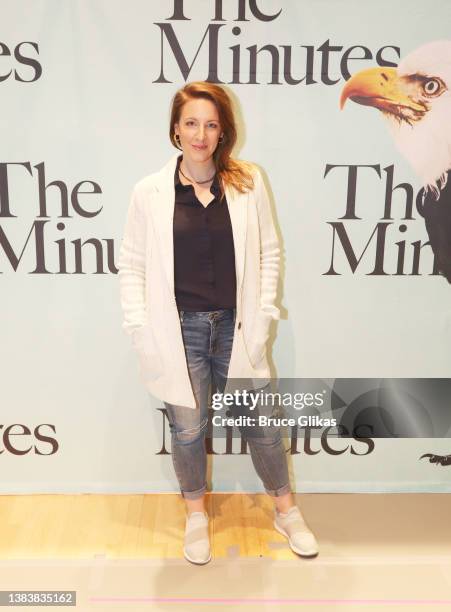 Jessie Mueller poses at a photo call for the new Tracy Letts play "The Minutes" during rehearsals at The Pershing Square Signature Center on March 9,...