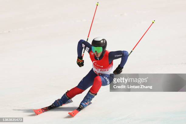 Yamato Aoki of Team Japan competes during the Men's Giant Slalom Standing Run 2 on day six of the Beijing 2022 Winter Paralympics at Yanqing National...