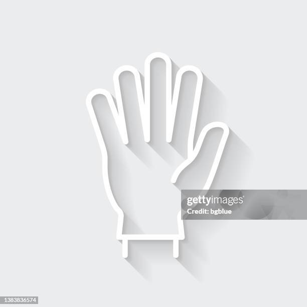 protective rubber glove. icon with long shadow on blank background - flat design - white glove cleaning stock illustrations