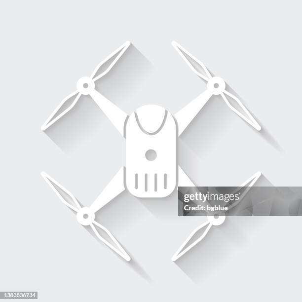 drone - quadcopter. icon with long shadow on blank background - flat design - camera sensor stock illustrations