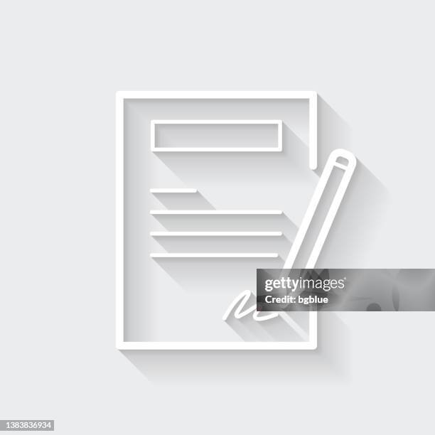 contract. icon with long shadow on blank background - flat design - notary stock illustrations