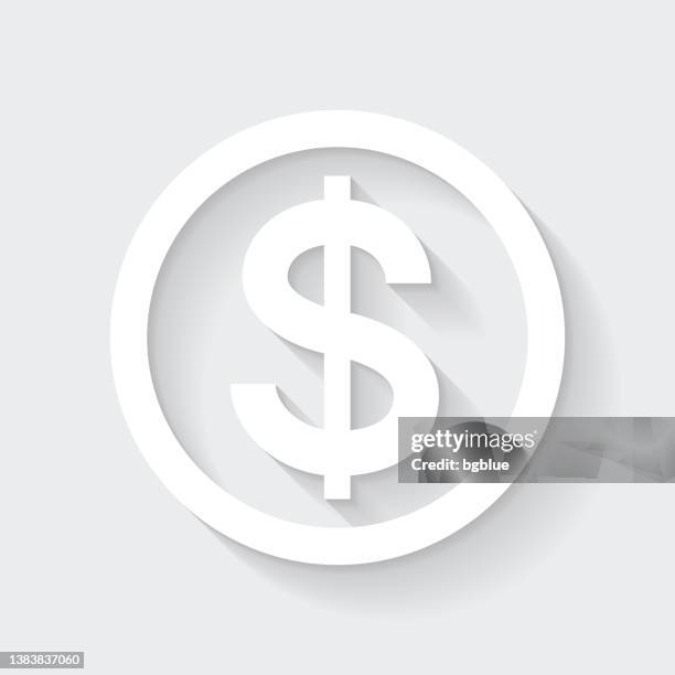 dollar coin. icon with long shadow on blank background - flat design - dollar sign stock illustrations