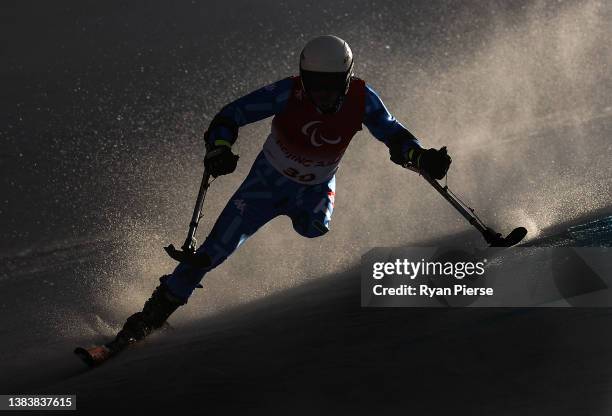 Davide Bendotti of Team Italy competes during the Men's Giant Slalom Standing Run 1 on day six of the Beijing 2022 Winter Paralympics at Yanqing...