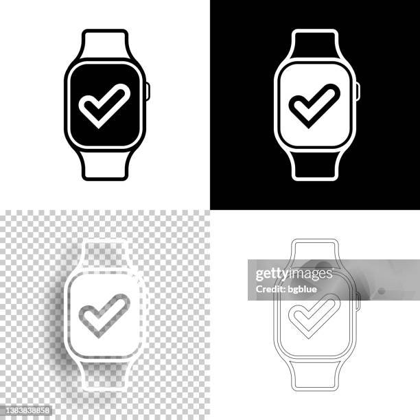 smartwatch with check mark. icon for design. blank, white and black backgrounds - line icon - checking smart watch stock illustrations