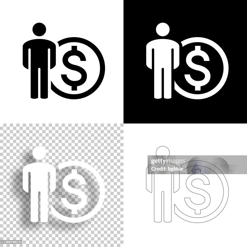 Person with Dollar sign. Icon for design. Blank, white and black backgrounds - Line icon