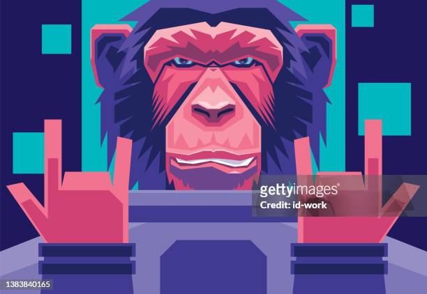 chimpanzee gesturing horn sign - animal macho 幅插畫檔、美工圖案、卡通及圖標
