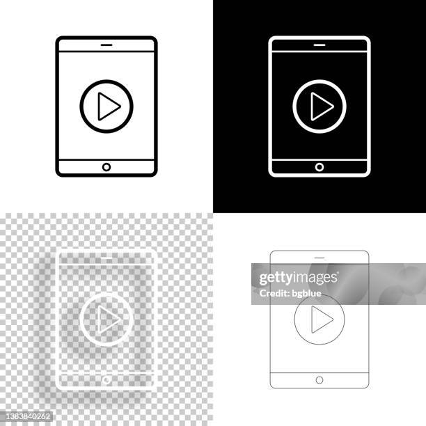 tablet pc with play button. icon for design. blank, white and black backgrounds - line icon - play button transparent stock illustrations