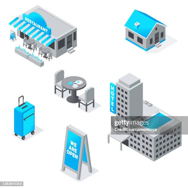 isometrics buildings - hotel staff stock illustrations