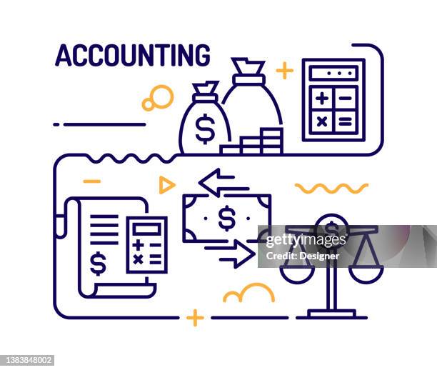 ilustrações de stock, clip art, desenhos animados e ícones de accounting concept, line style vector illustration - financial advisor stock illustrations