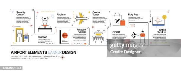 airport elements concept, line style vector illustration - gate automation stock illustrations