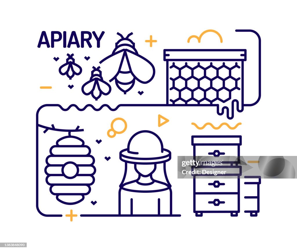 Apiary Concept, Line Style Vector Illustration