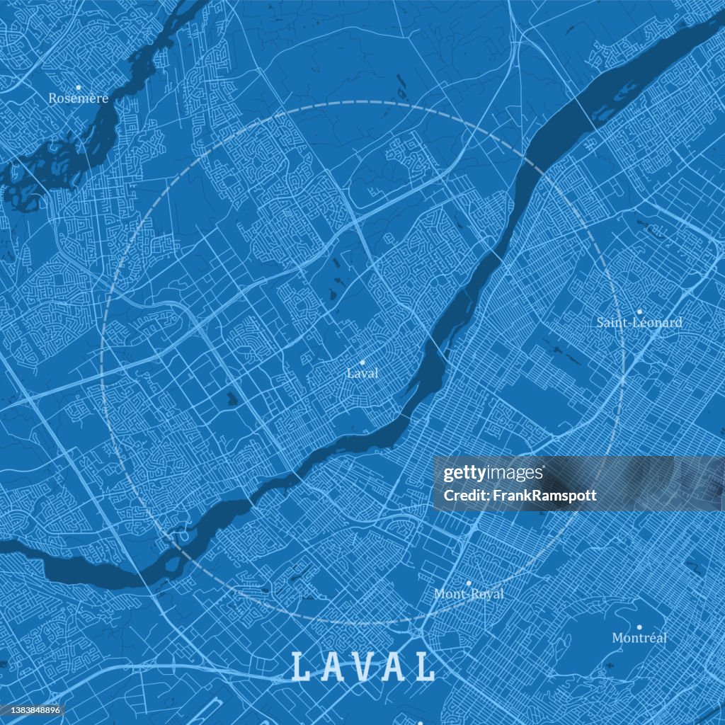 Laval QC City Vector Road Map Blue Text