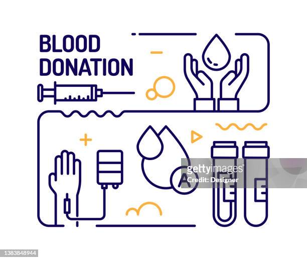blood donation concept, line style vector illustration - medical sample stock illustrations