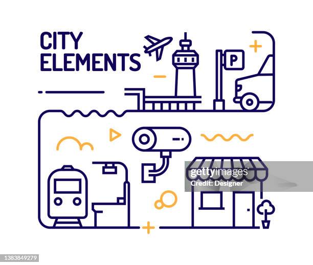 city elements concept, line style vector illustration - office break room stock illustrations