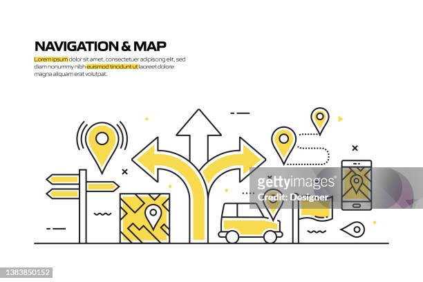 navigation and map concept, line style vector illustration - town infographic stock illustrations