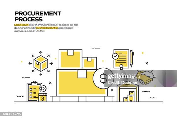 procurement process concept, line style vector illustration - comparing products stock illustrations