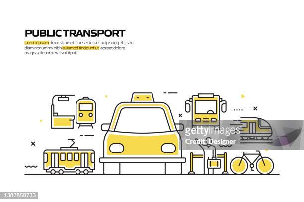 ilustraciones, imágenes clip art, dibujos animados e iconos de stock de concepto de transporte público, ilustración vectorial estilo línea - commuter