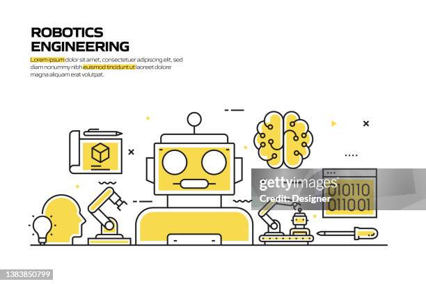 robotics engineering concept, line style vector illustration - robotics stock illustrations