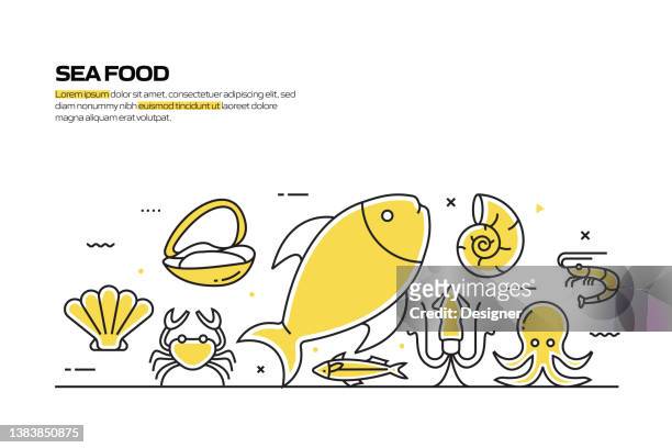 stockillustraties, clipart, cartoons en iconen met sea food concept, line style vector illustration - crustacean