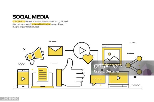social media concept, line style vector illustration - auto post production filter stock illustrations