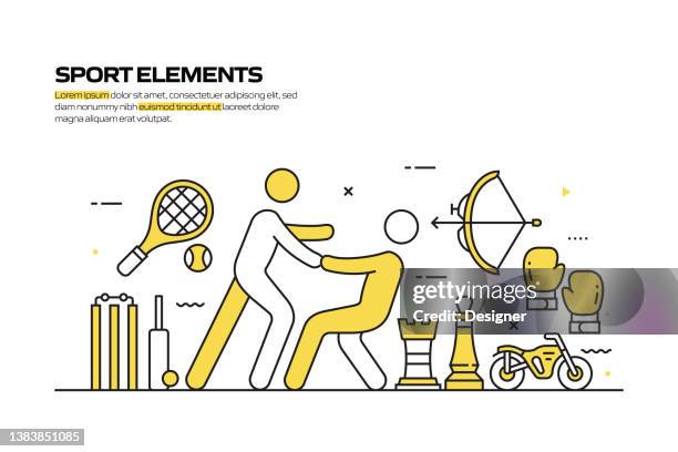 ilustraciones, imágenes clip art, dibujos animados e iconos de stock de concepto de elementos deportivos, ilustración vectorial de estilo de línea - hockey su pista