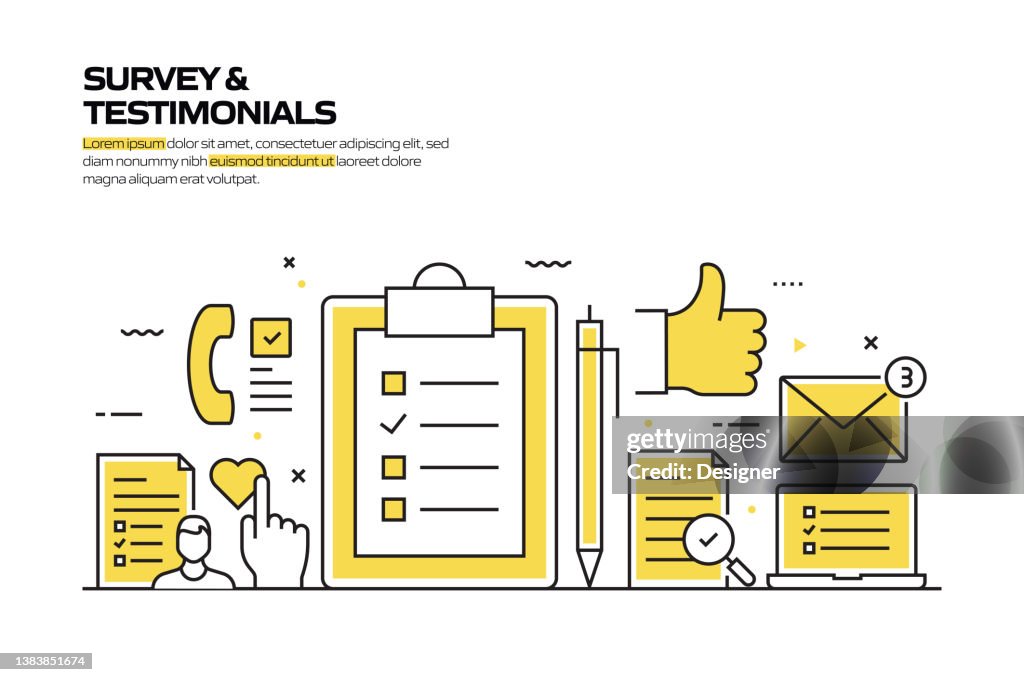 Survey and Testimonials Concept, Line Style Vector Illustration