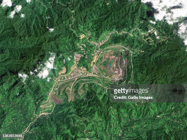 Aerial view of Panguna Mine located in the autonomous region of Bougainville, Papua New Guinea.