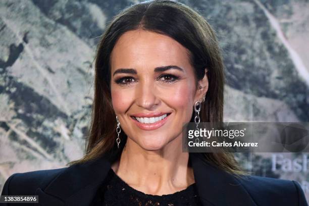 Paula Echevarria attends the Pedro del Hierro fashion show during Mercedes Benz Fashion Week March 2022 edition at Ifema on March 10, 2022 in Madrid,...