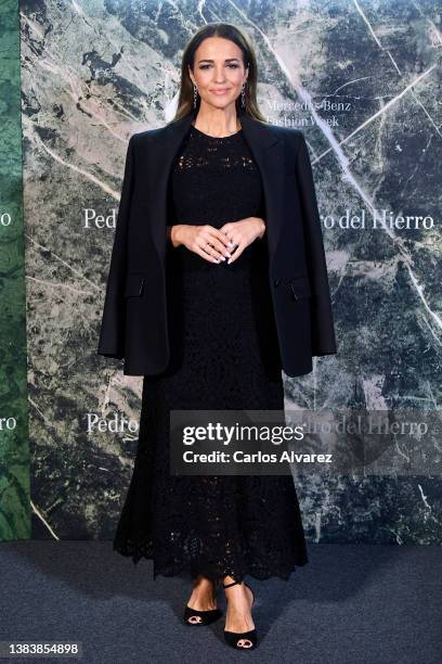 Paula Echevarria attends the Pedro del Hierro fashion show during Mercedes Benz Fashion Week March 2022 edition at Ifema on March 10, 2022 in Madrid,...