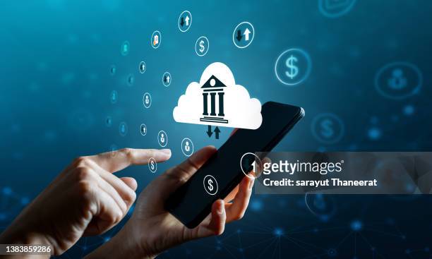 bank symbol and cloud concept online financial transaction - transfert photos et images de collection