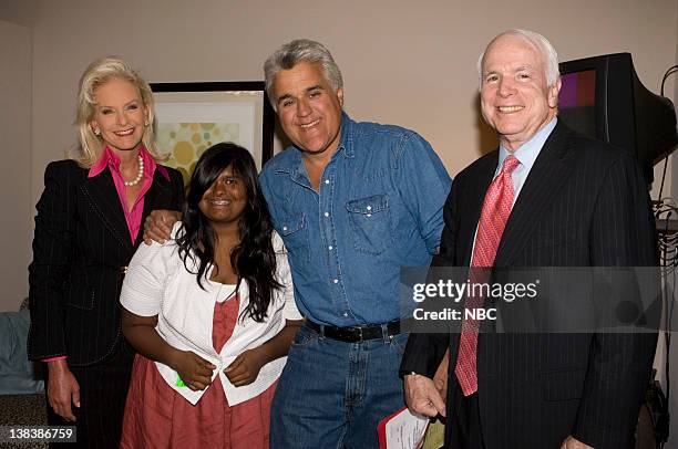 Episode 3424 -- Pictured: Presidential candidate, Senator John McCain with wife Cindy McCain, daughter Bridget McCain and host Jay Leno backstage...